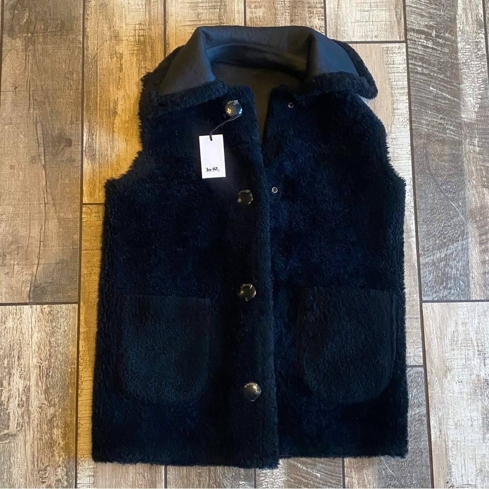 Coach Black Lamb Leather Shearling Reversible Vest 🆕 - Picture 3 of 14